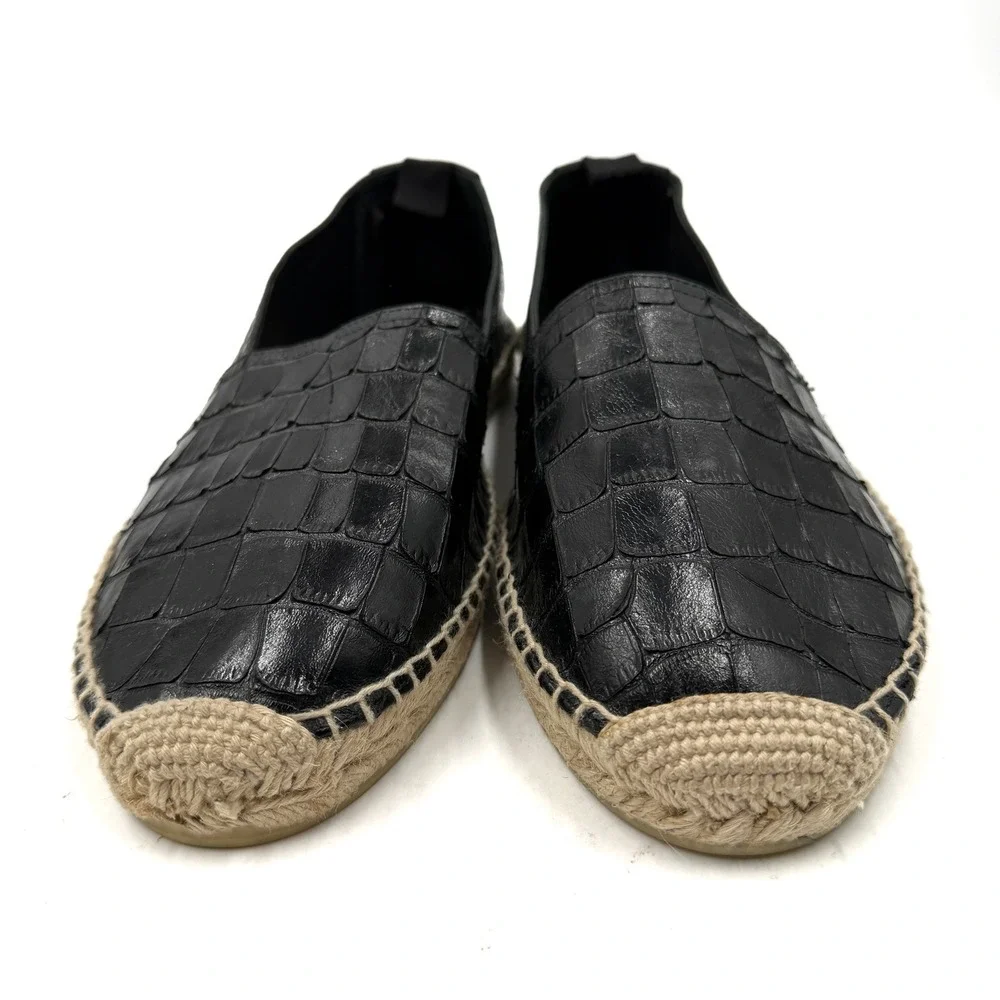 Saint Laurent Espadrilles Black Croc Embossed Leather Flat Slip On Sz 42 / 12